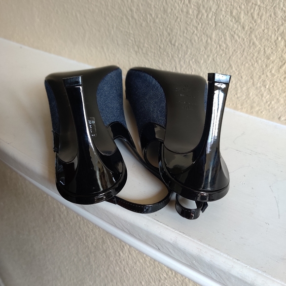 Roger Vivier Blue Denim/Black Leather Slingback New - Picture 9 of 11